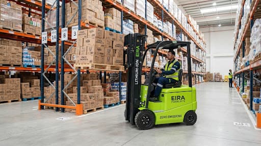 EIRA electric counterbalance forklift CPD series in a clean warehouse