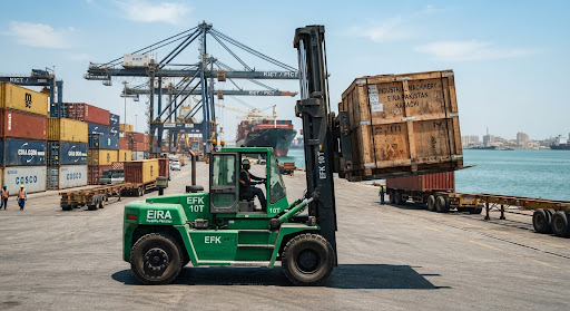 Massive 10 Ton container handling forklift in Port Qasim Karachi